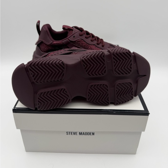 Steve Madden Rhinestone Chunky Sneakers – Burgundy Crystal Embellished Platform - Picture 3 of 6